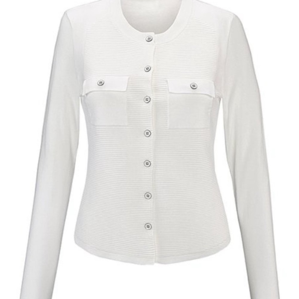 CABi Ribbed Fencing Cardigan Button Up Sweater Women White Style# 5145 Size L